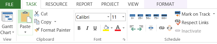 The Task ribbon in Microsoft Project