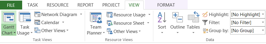 The View ribbon in Microsoft Project