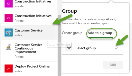 Roadmap - Add to Group - Microsoft Project Online