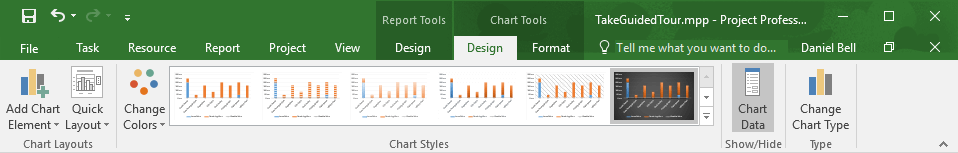microsoft project professional - Report tools design tab chart styles