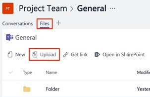 uploading files in Microsoft Teams