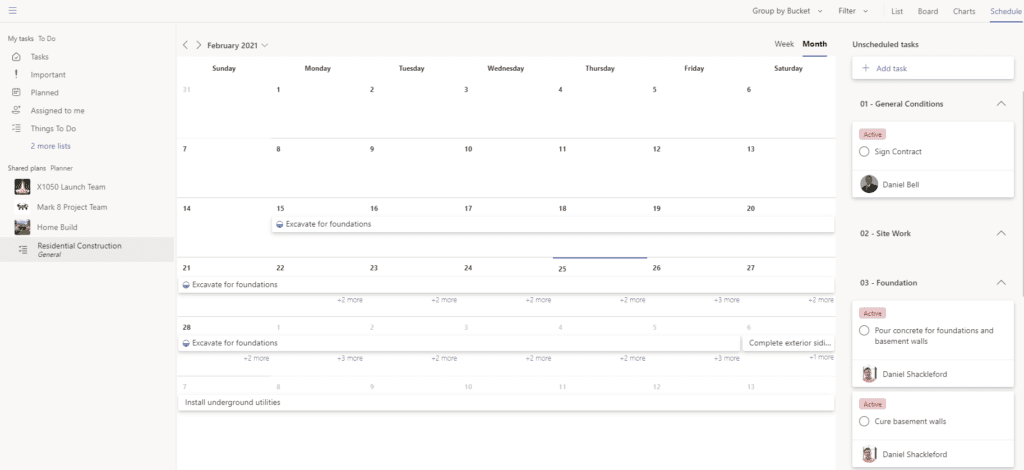 tasks by planner and to do schedule view