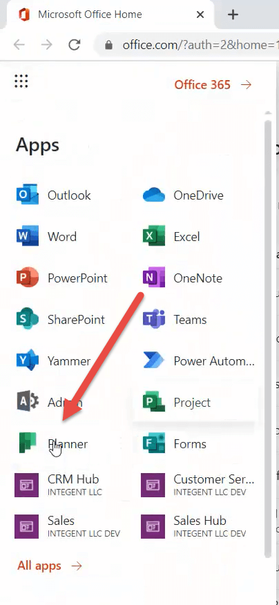 Microsoft Office 365 Portal navigation