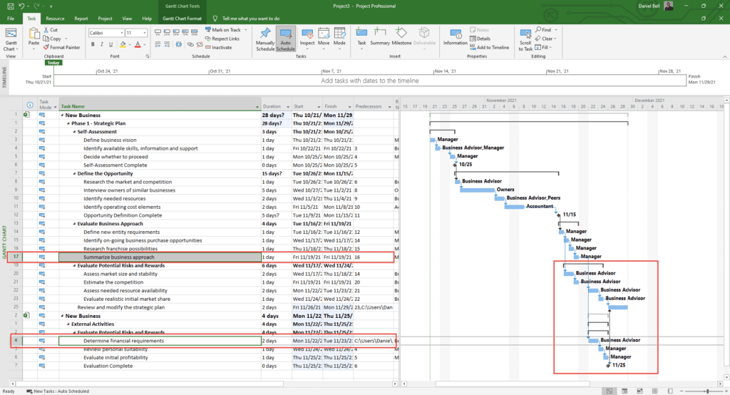 external tasks all linked between project schedules with ms project