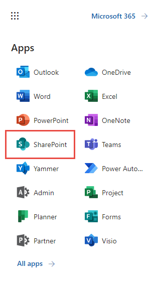 SharePoint from app launch