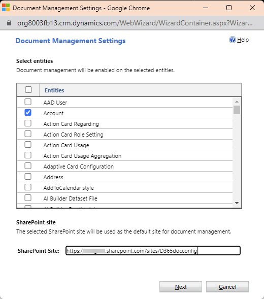 doc management select entities URL
